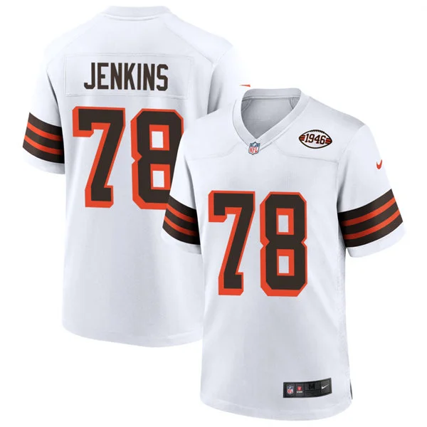 Mens Cleveland Browns #78 Teven Jenkins Nike White 1946 Collection 75th Anniversary Limited Jersey