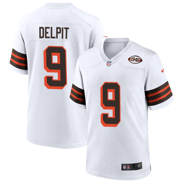 Mens Cleveland Browns #9 Grant Delpit Nike 2021 White Retro 1946 75th Anniversary Jersey