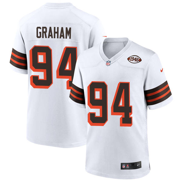 Mens Cleveland Browns #94 Mason Graham Nike White 1946 Collection 75th Anniversary Limited Jersey