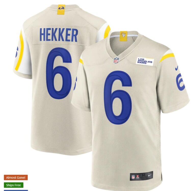 Mens Los Angeles Rams #6 Johnny Hekker Stitched Nike Bone Vapor Limited Football Jersey
