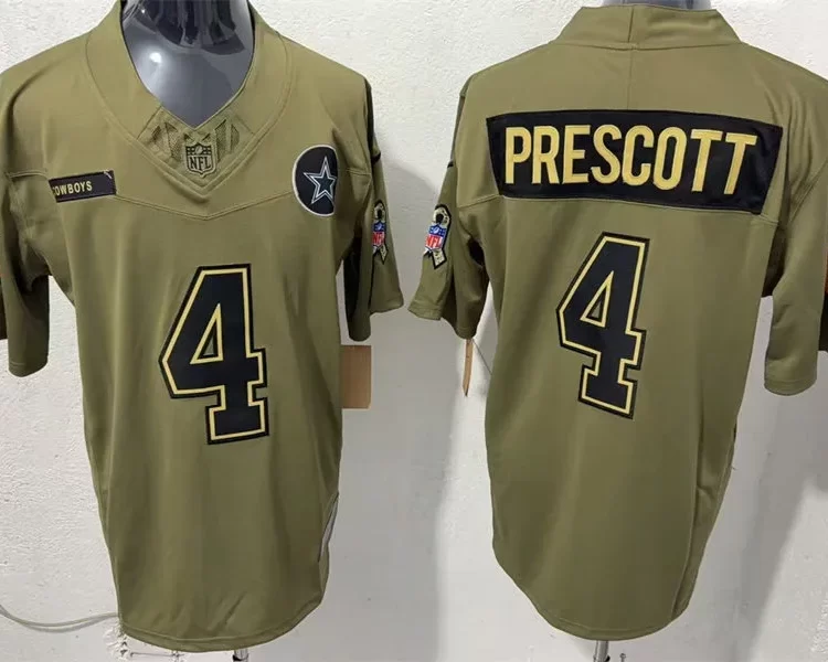 Mens Dallas Cowboys #4 Dak Prescott Nike 2025 Salute to Service Limited Jersey - Olive