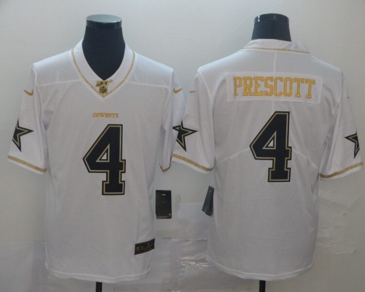 Men's Dallas Cowboys #4 Dak Prescott  White Gold Retro Football Jersey