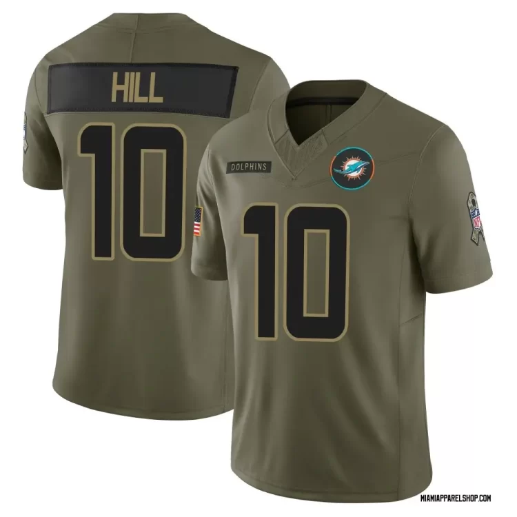 Mens Miami Dolphins #10 Tyreek Hill Nike 2025 Salute to Service Retired Limited Jersey - Olive