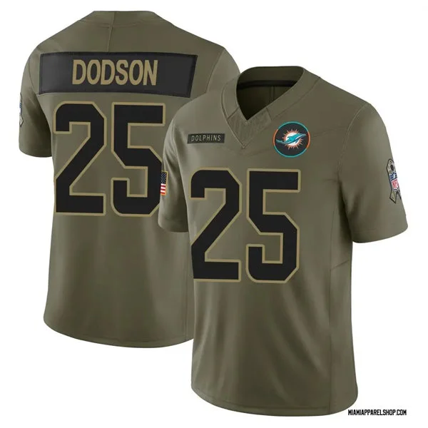 Mens Miami Dolphins#25 Tyrel Dodson Nike 2025 Salute to Service Retired Limited Jersey - Olive