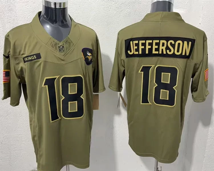 Mens Minnesota Vikings #18 Justin Jefferson Nike 2025 Salute to Service Limited Jersey - Olive
