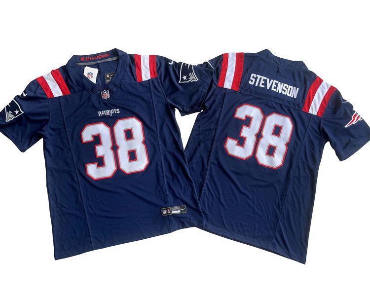 Mens New England Patriots #38 Rhamondre Stevenson Nike Navy 2023 F.U.S.E. Vapor Limited Jersey