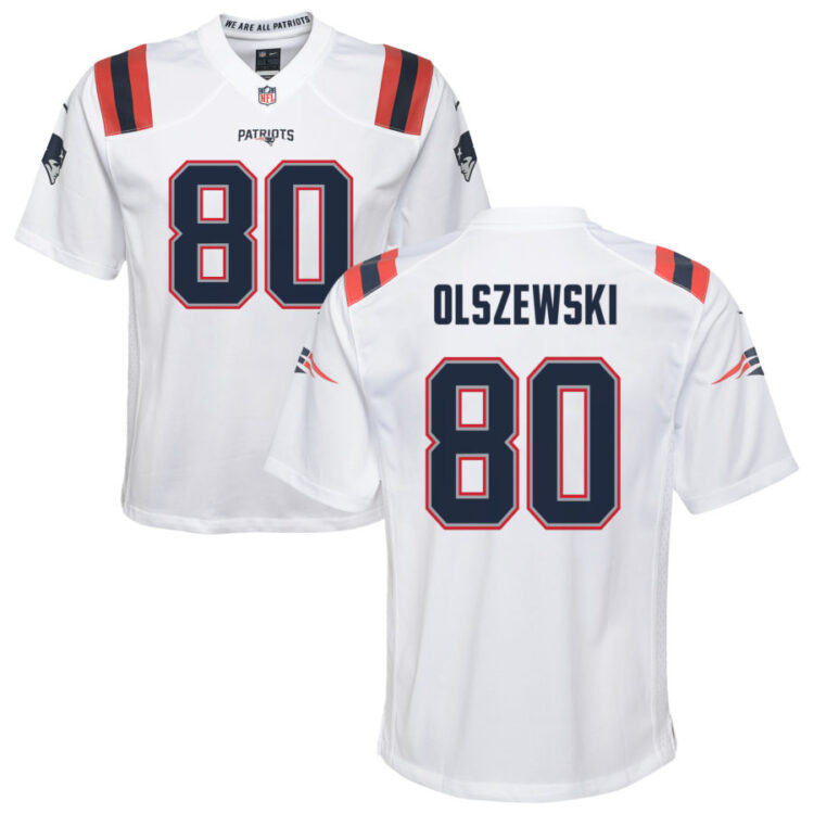 Mens New England Patriots #80 Gunner Olszewski Nike White Vapor Untouchable Limited Jersey