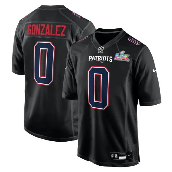 Mens New England Patriots #0 Christian Gonzalez Black Fashion Game Jersey