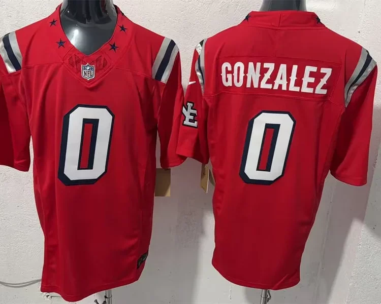 Mens New England Patriots #0 Christian Gonzalez Red Rivalries Replica F.U.S.E. Limited Jersey