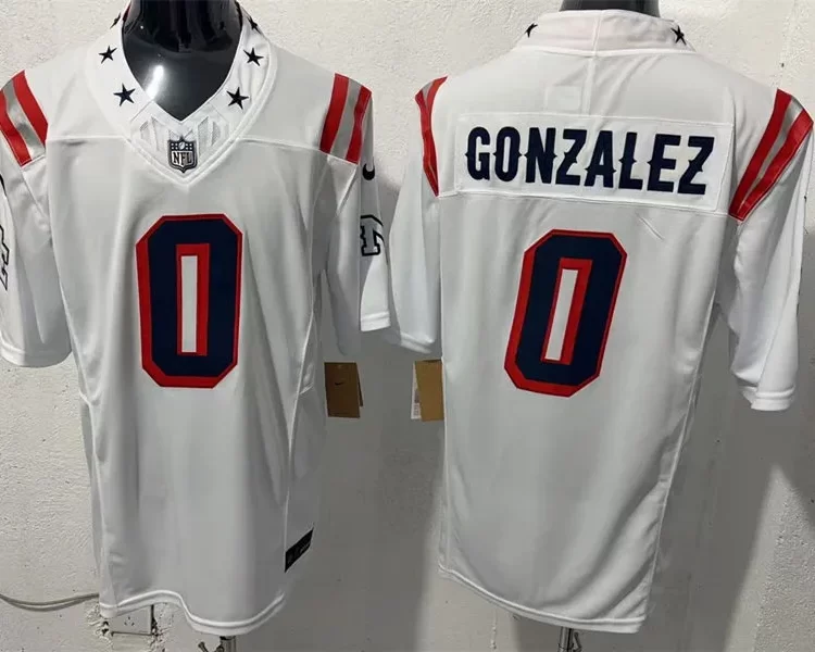 Mens New England Patriots #0 Christian Gonzalez White Rivalries Replica F.U.S.E. Limited Jersey