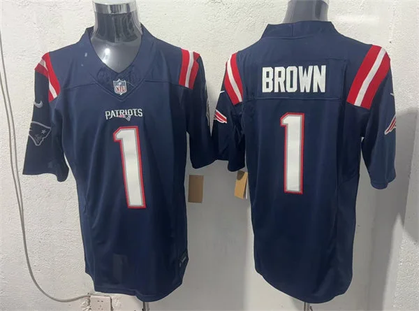 Mens New England Patriots #1 A.J. Brown Nike Navy Vapor F.U.S.E. Limited Jersey