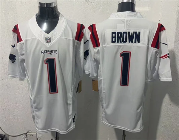 Mens New England Patriots #1 A.J. Brown Nike White Vapor F.U.S.E. Limited Jersey