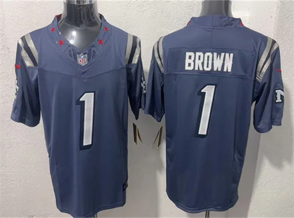 Mens New England Patriots #1 A.J. Brown Storm Blue Rivalries Collection F.U.S.E. Limited Jersey