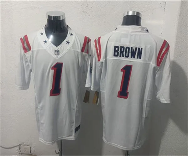 Mens New England Patriots #1 A.J. Brown White Rivalries Replica F.U.S.E. Limited Jersey