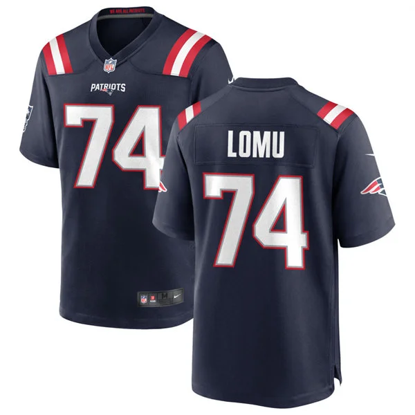 Mens New England Patriots #74 Caleb Lomu Nike Navy Vapor F.U.S.E. Limited Jersey
