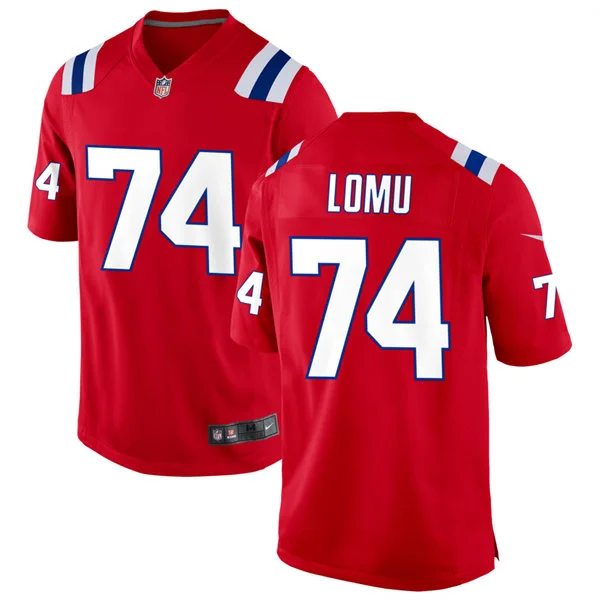 Mens New England Patriots #74 Caleb Lomu Nike Red Alternate Vapor F.U.S.E. Limited Jersey