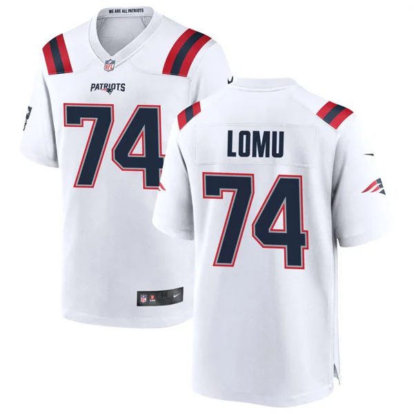 Mens New England Patriots #74 Caleb Lomu Nike White Vapor F.U.S.E. Limited Jersey