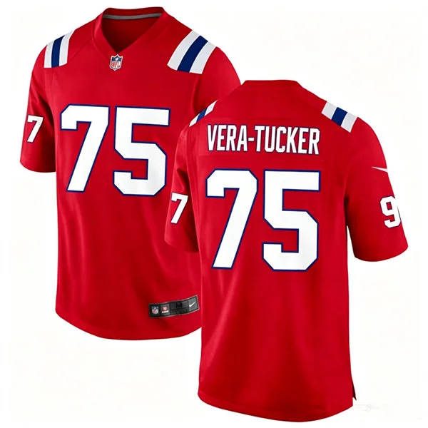 Mens New England Patriots #75 Alijah Vera-Tucker Nike Red Alternate Vapor F.U.S.E. Limited Jersey