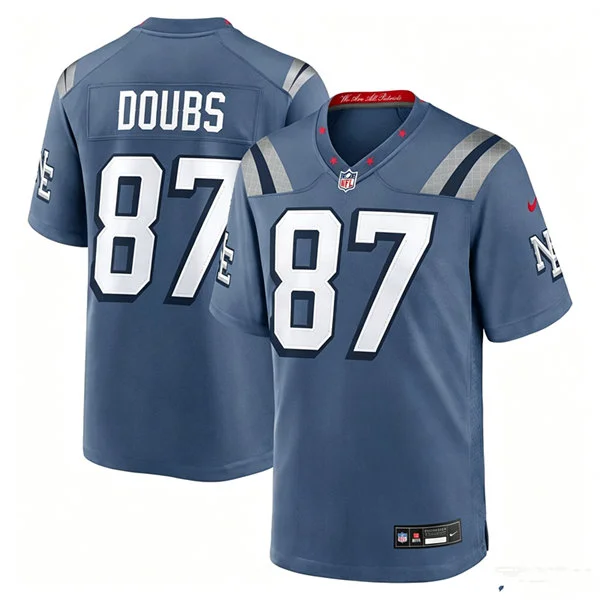 Mens New England Patriots #87 Romeo Doubs Storm Blue Rivalries Collection F.U.S.E. Limited Jersey