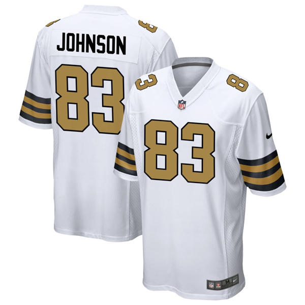 Mens New Orleans Saints #83 Juwan Johnson Nike White Gold Alternate F.U.S.E Limited Jersey