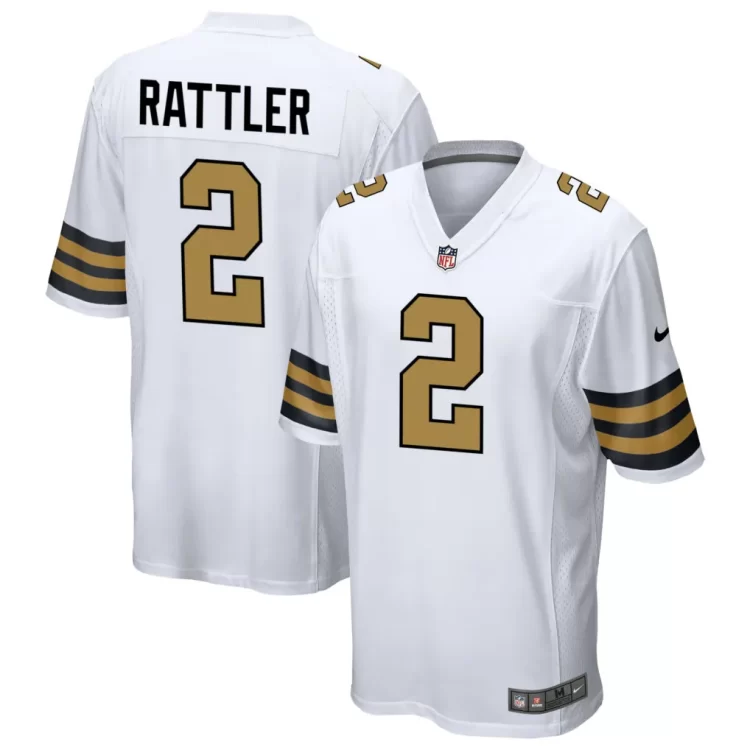 Mens New Orleans Saints #2 Spencer Rattler Nike White Gold Alternate F.U.S.E Limited Jersey