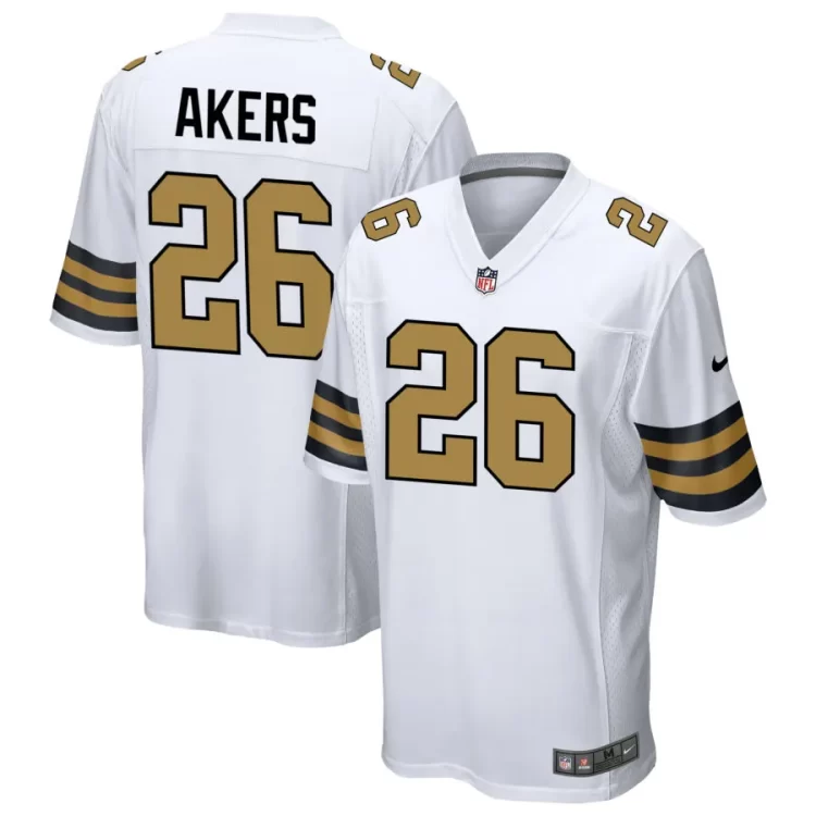 Mens New Orleans Saints #26 Cam Akers Nike White Gold Alternate F.U.S.E Limited Jersey