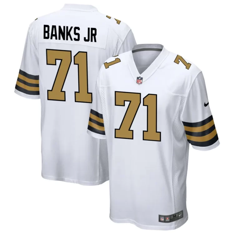 Mens New Orleans Saints #71 Kelvin Banks Jr. Nike White Gold Alternate F.U.S.E Limited Jersey