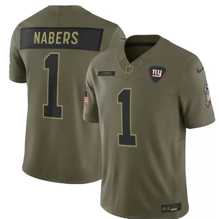 Mens New York Giants #1 Malik Nabers Nike 2025 Salute to Service Limited Jersey - Olive