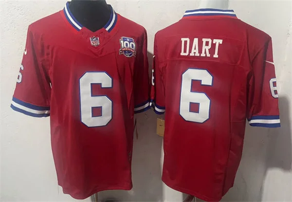 Men's New York Giants #6 Jaxson Dart  Red 100TH Replic Limited Jersey