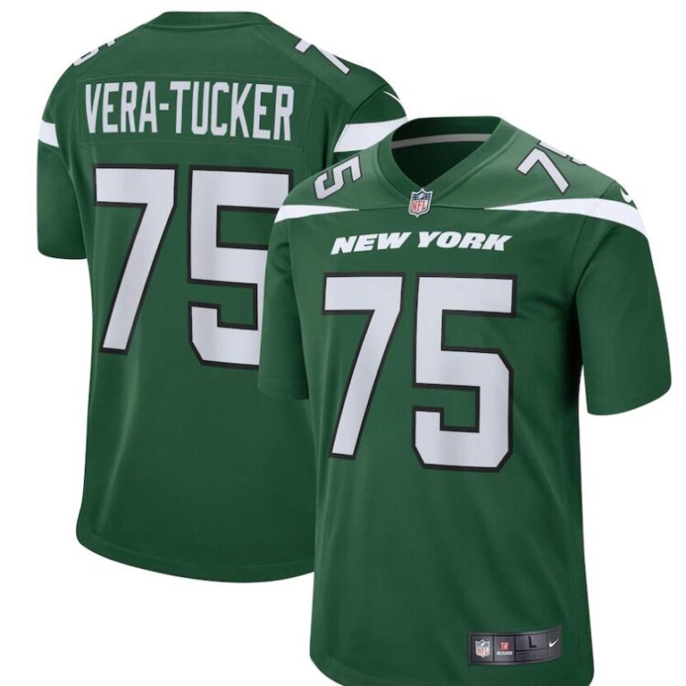 Men's New York Jets #75 Alijah Vera-Tucker Nike Gotham Green Vapor Limited Jersey