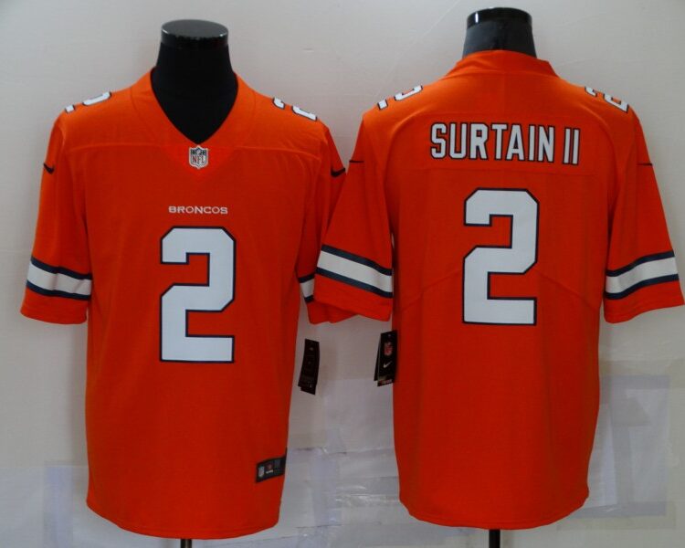 Mens Denver Broncos #2 Patrick Surtain II Nike Orange NFL Vapor Untouchable Color Rush Jersey