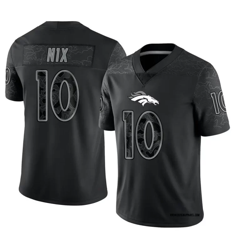 Mens Denver Broncos #10 Bo Nix Black Rflctv Limited Jersey