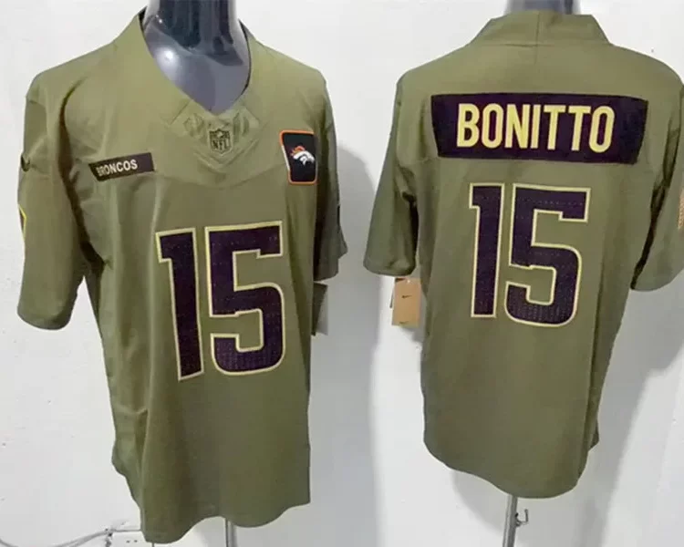 Mens Denver Broncos #15 Nik Bonitto 2025 Salute to Service Limited Jersey - Olive