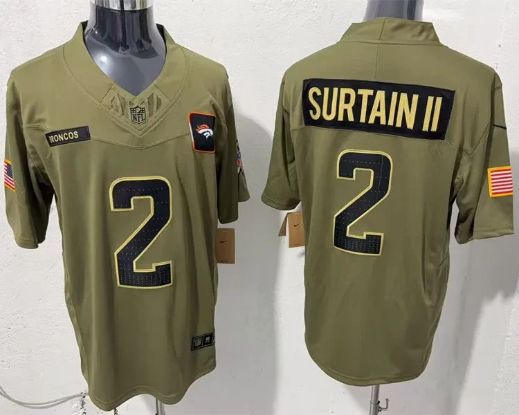 Mens Denver Broncos #2 Patrick Surtain II 2025 Salute to Service Limited Jersey - Olive