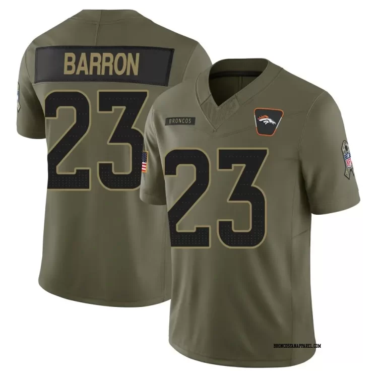 Mens Denver Broncos #23 Jahdae Barron 2025 Salute to Service Limited Jersey - Olive
