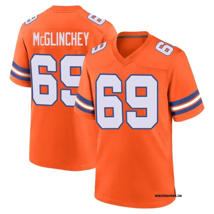 Mens Denver Broncos #69 Mike McGlinchey Orange Mile High Collection 1977 Throwback F.U.S.E. Limited Jersey