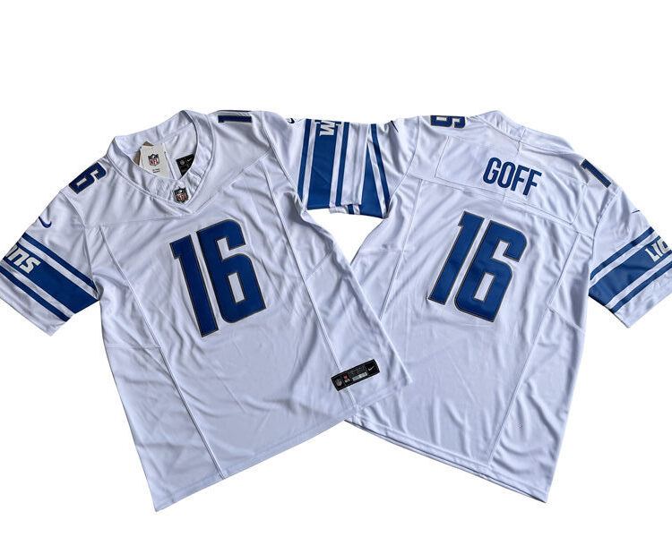 Men's Detroit Lions #16 Jared Goff Nike White 2023 F.U.S.E. Vapor Limited Jersey