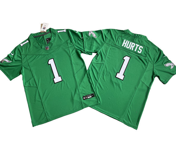 Mens Philadelphia Eagles #1 Jalen Hurts 2023 Kelly Green 1996 Retro Nike Vapor F.U.S.E. Limited Jersey