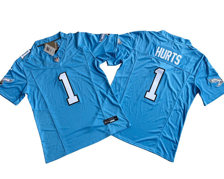 Mens Philadelphia Eagles #1 Jalen Hurts Light Blue Nike 2023 Vapor F.U.S.E. Limited Jersey