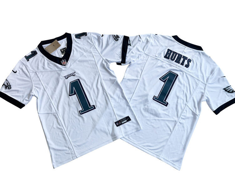 Mens Philadelphia Eagles #1 Jalen Hurts Nike White 2023 Vapor F.U.S.E. Limited Jersey
