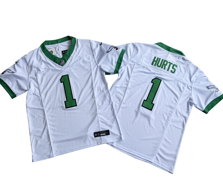 Mens Philadelphia Eagles #1 Jalen Hurts White 1996 Retro Nike 2023 Vapor F.U.S.E. Limited Jersey