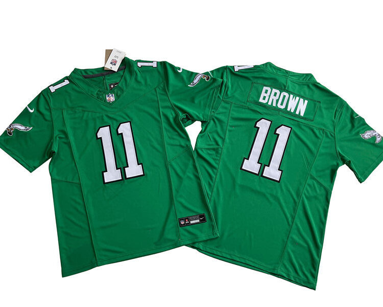 Mens Philadelphia Eagles #11 A. J. Brown 2023 Kelly Green 1996 Retro Nike Vapor F.U.S.E. Limited Jersey