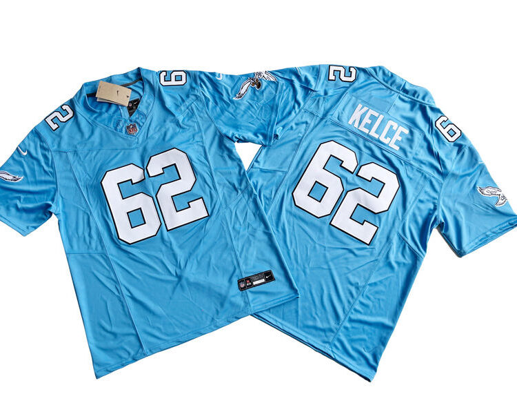 Mens Philadelphia Eagles #62 Jason Kelce Light Blue Nike 2023 Vapor F.U.S.E. Limited Jersey