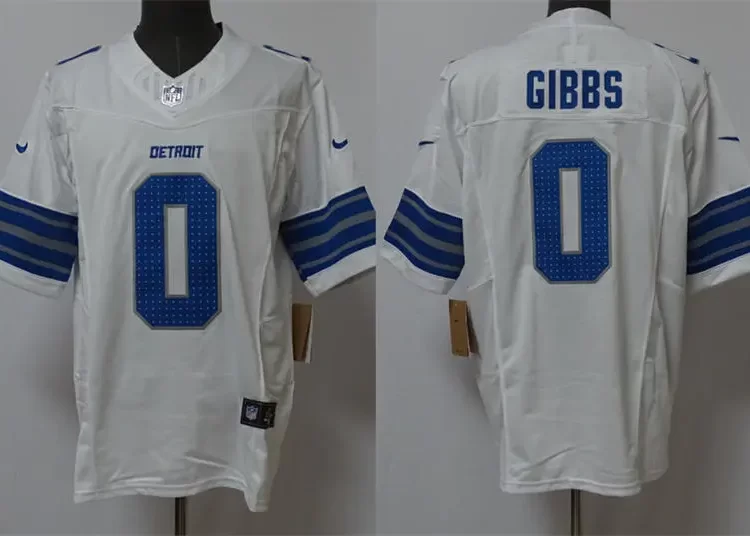 Mens Detroit Lions #0 Jahmyr Gibbs Nike 2025 White Vapor F.U.S.E. Limited Jersey