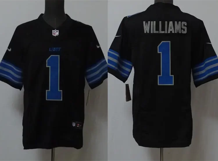 Mens Detroit Lions #1 Jameson Williams  Nike 2025 Black 2nd Alternate Vapor F.U.S.E. Limited Jersey