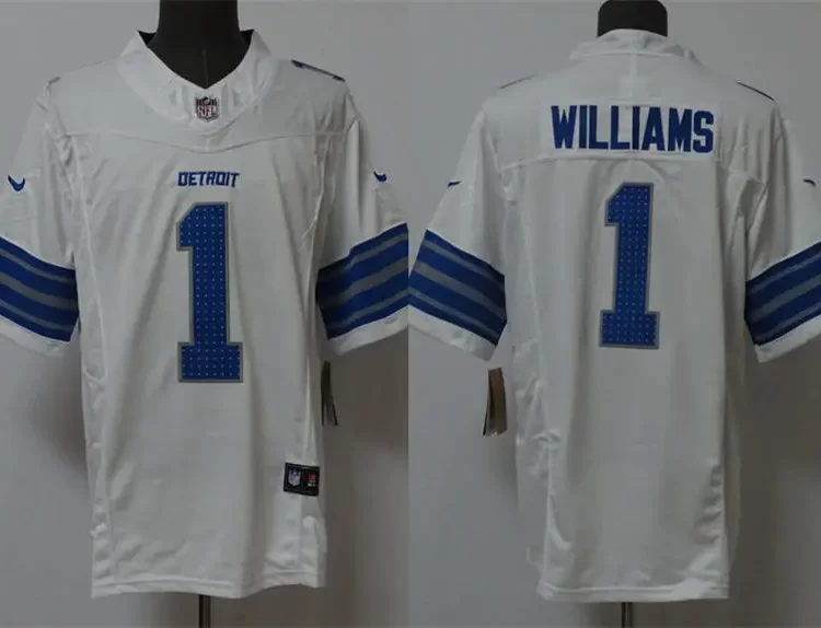 Mens Detroit Lions #1 Jameson Williams Nike 2025 White Vapor F.U.S.E. Limited Jersey