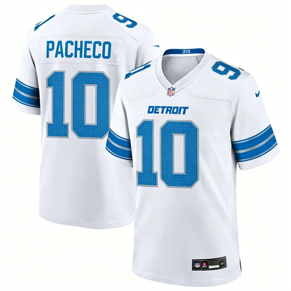 Mens Detroit Lions #10 Isiah Pacheco Nike White Vapor F.U.S.E. Limited Jersey