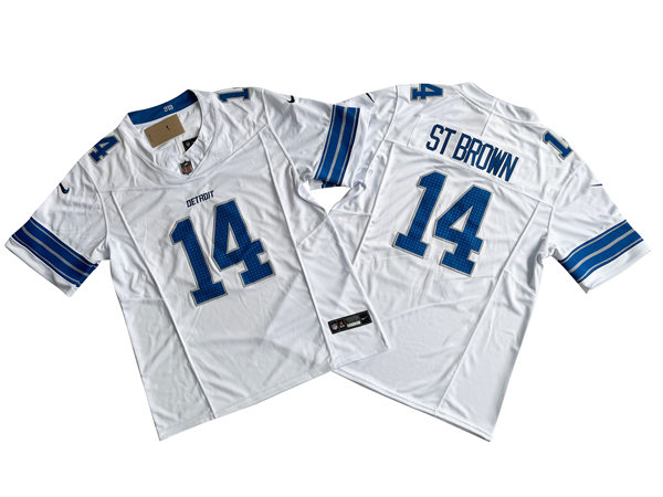 Mens Detroit Lions #14 Amon-Ra St. Brown Nike 2024 White Vapor F.U.S.E. Limited Jersey