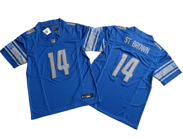 Mens Detroit Lions #14 Amon-Ra St. Brown Nike Blue F.U.S.E. Vapor Limited Jersey