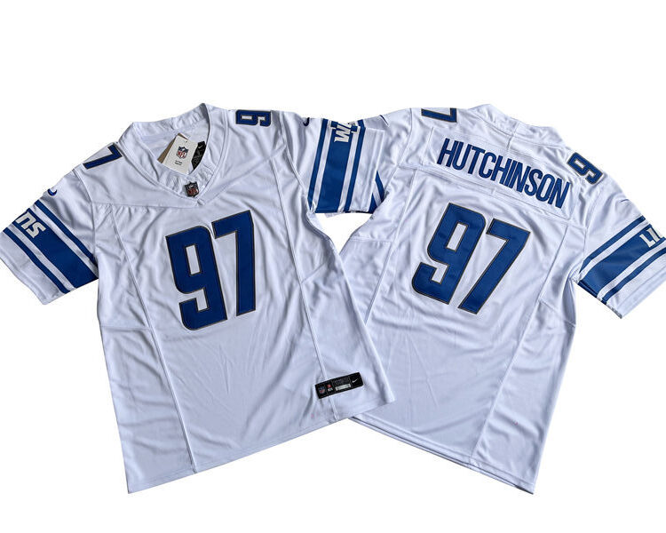 Men's Detroit Lions #97 Aidan Hutchinson Nike White 2023 F.U.S.E. Vapor Limited Jersey